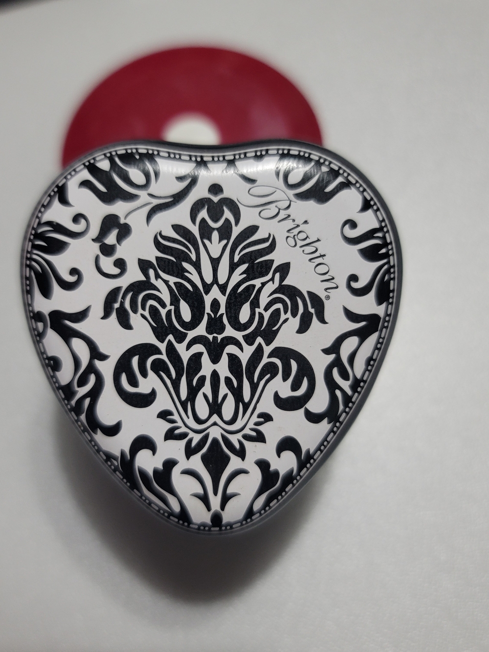 Brighton Heart-Shaped Decorative Tin Trinket Box in Black and White